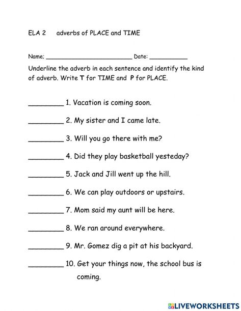 Adverb Of Place Worksheets, Adverb Of Place, Place Worksheet, Grade 2 English, Adverbs Worksheet, Simple Past Tense, Subject Verb Agreement, Certificate Design Template, Time Worksheets