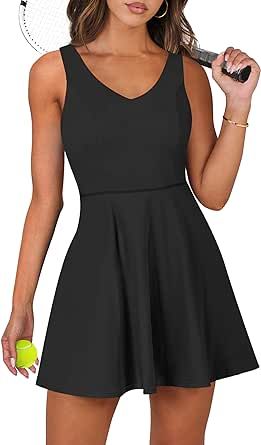 Caracilia Womens Summer Tennis Mini Dress Built-in Shorts Beach Vacation Athletic Golf Sundresses with Pockets Womens Tennis Dress, Summer Tennis, Athletic Dresses, Summer Golf, Skort Dress, Shorts Workout, Golf Dresses, Athletic Dress, Mini Tank Dress