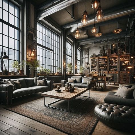 Industrial Living Room Manly House Decor, Concrete Apartment, Loft Style Living, Industrial Apartment, Industrial Home Design, Loft Stil, Industrial Home, Casa Country, Industrial Living