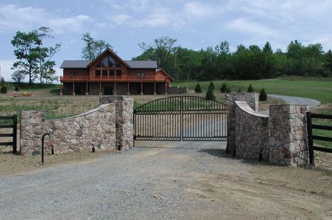 flagstone driveway entrance gates | entrance-entry-ways-driveways ... Farm Gates Entrance, Gated Driveway, Entrance Gates Driveway, Driveway Entrance Landscaping, Fence And Gate, Farm Entrance, Ranch Gates, Stone Fence, Stone Driveway