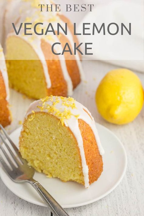 The best vegan lemon cake you'll ever eat! It is simple to make and moist, tangy, and oh-so-lemon-y. Non Dairy Lemon Cake, Easy Vegan Bundt Cake, Vegan Lemon Bundt Cake, Vegan Lemon Pound Cake, Vegan Recipes Cake, Vegan Bundt Cake Recipes, Healthy Cake Recipes Low Calories, Vegan Lemon Desserts, Vegan Bundt Cake