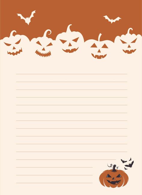 Printable Pumpkin Stationery And Writing Paper Border Fall Stationary Free Printable, Border Doodles, Letter Paper Printable, Fall Stationary, Halloween Notes, Halloween Stationary, Goodnotes Paper, Halloween Writing Paper, September Planner