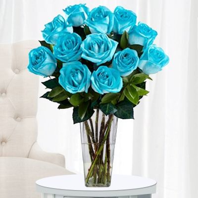 Flowers For Love, Blue Orchid Bouquet, Teal Roses, Rainbow Bouquet, Blue Flower Vase, Long Stem Roses, Island Blue, Flowers Bouquet Gift, Rainbow Roses