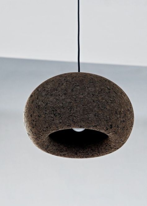 With their stunningly bulbous shape, the Wiid cork pendants are a striking combination of modern design and natural materials. Manufactured in Cape Town from 100% organic cork, this particular grade of cork is manufactured from recycled cork particles and is produced industrially without the use of additives and requir Cork Sculpture, Steel Bar Stools, Chandelier Ideas, Chic Lighting, Natural Aesthetic, White Concrete, Eco Chic, Energy Consumption, Low Energy