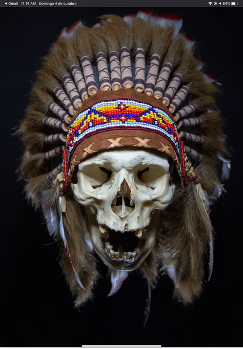 Human Skull Photography, Skull With Headdress, Native American Skull, Skull References, Chicanas Tattoo, Skull Reference, Skull Model, Native American Tattoos, Native Artwork