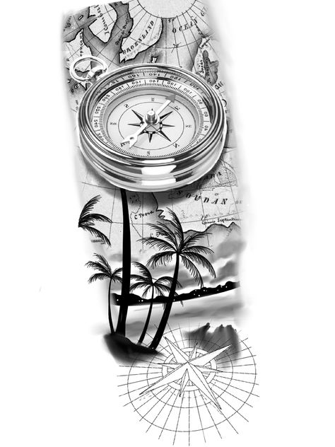 Compass Tattoo Drawing, Compas Tattoo, Compass And Map Tattoo, Travel Tattoo Ideas, Compass Tattoo Men, Nautical Tattoo Sleeve, Quarter Sleeve Tattoos, Brother Tattoos, Travel Tattoos