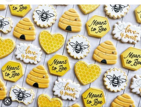 Bride To Bee, Meant To Bee, Bee Cookies, Bridal Shower Cookies, Spring Cookies, Shower Cookies, Sugar Cookie Designs, Meaning Of Love, Hen Do