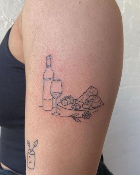 Wine Tattoo, Beer Tattoos, Italian Tattoos, Small Tats, Tattoo Board, Western Tattoos, Tattoo Now, Hand Poked Tattoo, Poke Tattoo