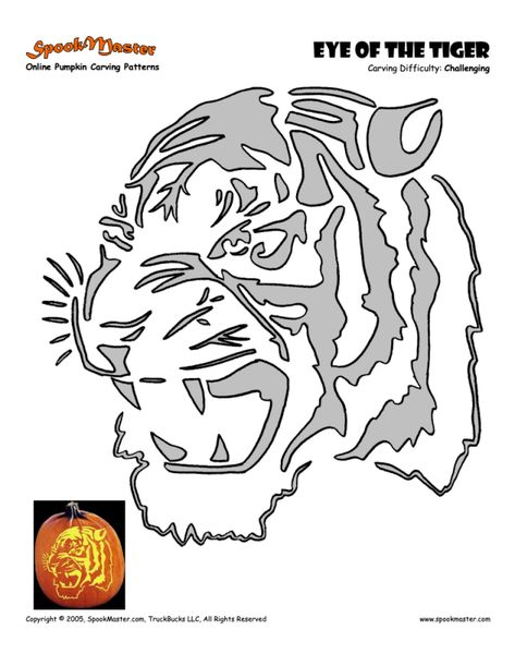 45 Pumpkin Carving Designs That'll Wow the Neighborhood Tiger Pumpkin Carving, Cool Pumpkin Stencils, Witch Pumpkin Stencil, Jack Skellington Pumpkin Stencil, Tiger Pumpkin, Cat Pumpkin Stencil, Tiger Stencil, Awesome Pumpkin Carvings, Carving Templates