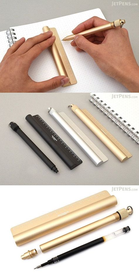 Winner of the 2016 ISOT Design award, this clever pen ensures that you'll always have a ruler and straight-edge on hand when you need one. It comes with a sturdy aluminum holder with an 11 cm ruler printed along its edge. Feminine Office, Stationary Organization, Office Stationary, Design Desk, Desk Stationery, Beautiful Office, Study Stationery, Cool School Supplies, Stationery Inspiration