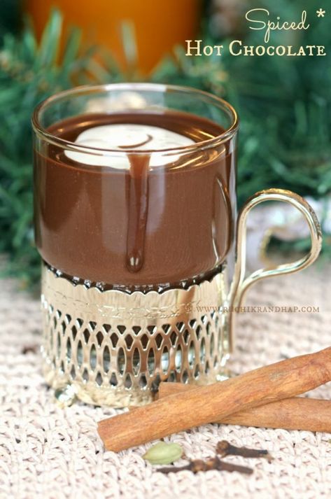 Spiced Hot Chocolate - Ruchik Randhap Spiced Hot Chocolate, Milk Chocolate Recipes, Dark Chocolate Recipes, Cacao Recipes, The Weather Outside Is Frightful, Weather Outside Is Frightful, White Chocolate Recipes, Its Raining, Spiced Chocolate