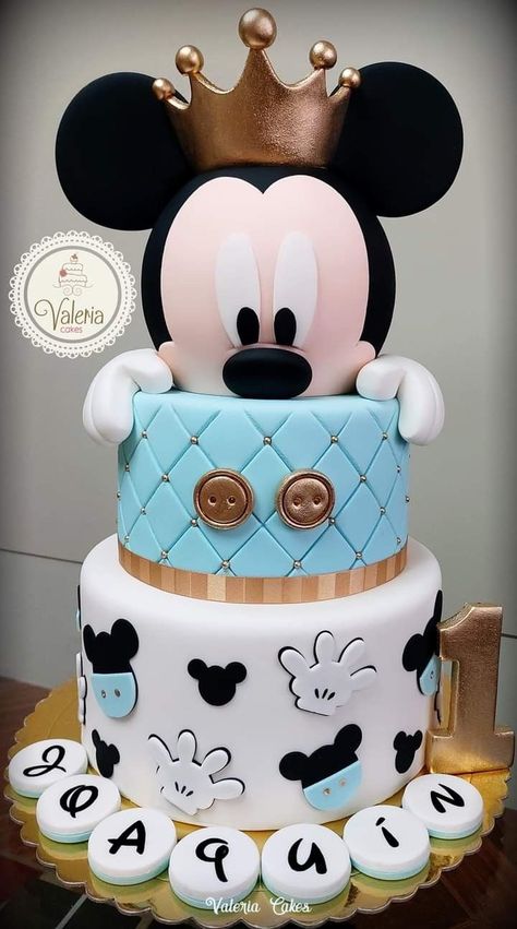 Baby Shower Mickey Bebe, Mickey Mouse Torte, Baby Mickey Cake, Simple Cake Design, Mickey Birthday Cakes, Γενέθλια Mickey Mouse, Mickey Bebe, Mickey Baby Showers, Mickey Cake