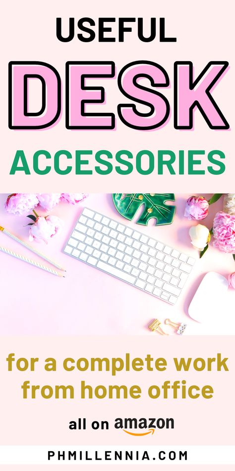 Set-up & create the perfect work from home office with these must-have desk accessories that are guaranteed to make your home office more comfy & encouraging, & inspire you to be more productive, comfortable, creative, & happy while working from home. From succulents, desk lamps, mouse pads, to phone stands, you'll definitely find something you need on this list. #phmillennia #wfh #remotework #workfromhome #homeoffice #deskaccessories #office #home #remotework #homeofficeessentials #desk Office Essentials Women Desk, Office Essentials Women, Work From Home Set Up, Work From Home Aesthetic, Desk Organizing, Wfh Desk, Wfh Office, Work From Home Office, Finds On Amazon