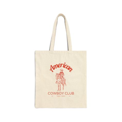 American Cowboy Club Western Canvas Tote Bag by MandMstudiodesigns on Etsy Western Canvas, Western Tote Bags, American Cowboy, Canvas Making, Canvas Tote Bag, Cotton Bag, Sew-in Labels, Heavy Fabric, Canvas Tote