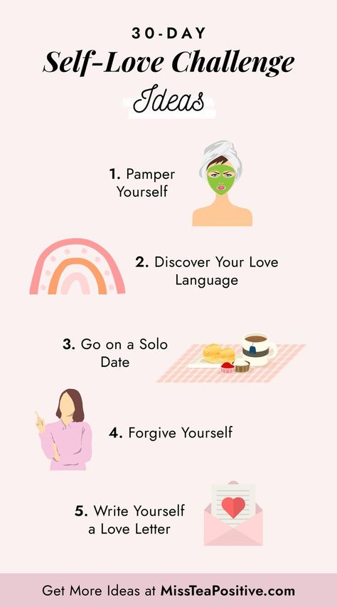 How to love yourself first? Here is the ultimate list of 30-day self-love challenge ideas! These 30 ways to practice self love every day include simple self love activities for women at home, fun tips to start loving yourself all over again for teenagers, easy Valentines Day activities to promote self love & happiness, monthly challenge ideas to plan your next 30 days and all the little things you can do to practice self love, whether it's February or March! Monthly Challenge Ideas, Challenge Ideas, Practicing Self Love, Personal Growth Motivation, Love Challenge, Self Love Affirmations, Healthy Lifestyle Tips, Love Tips, Love Yourself First