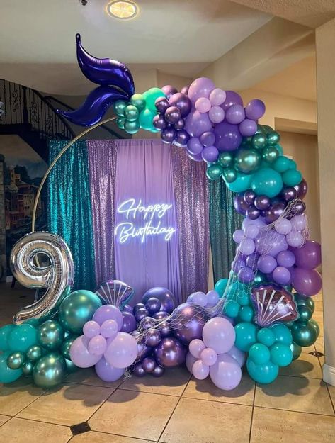 Blue Party Themes, Purple Birthday Decorations, Teenage Birthday Party, Living Room Turquoise, Happy Birthday Signs, Purple Balloons, Purple Birthday, Living Room Design Decor, Turquoise And Purple