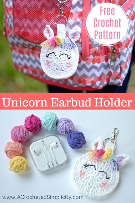 Free Crochet Pattern - Unicorn Earbud Holder by A Crocheted Simplicity   #crochet #earbudholder #earbudcase #crochetpattern #handmade Bag Holder Pattern, Earbud Holder, Quick Crochet Projects, Unicorn Bag, Crochet Shell Stitch, Pola Amigurumi, Crochet Unicorn, Quick Crochet, Crochet Purses