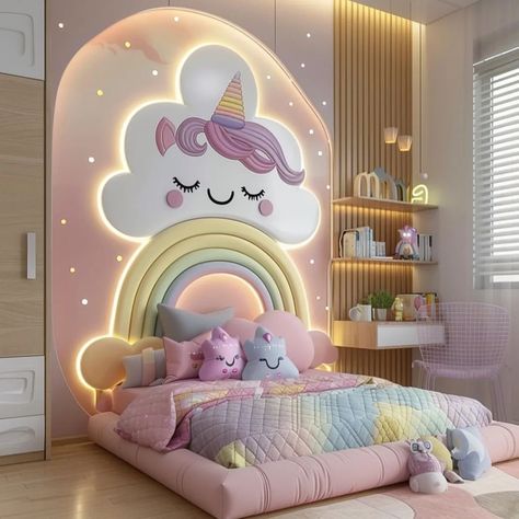 Unicorn Girls Bedroom Room Ideas, Gold Bedroom Decor, Colorful Room Decor, Girls Room Design, Modern Kids Room, Kids Bedroom Inspiration, Kids Bedroom Designs, Cute Bedroom Ideas, Kids Interior Room