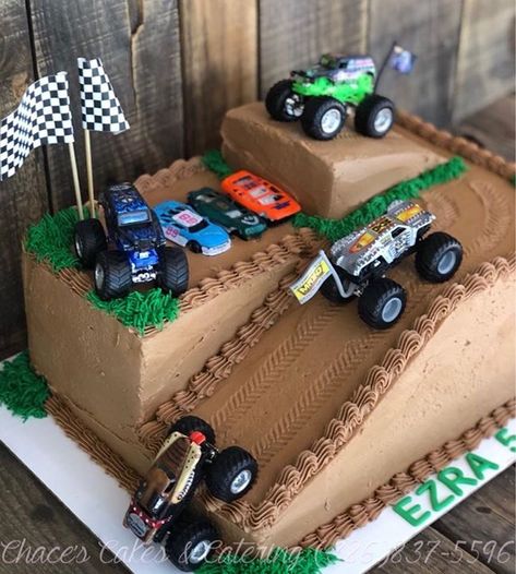 Monster Truck Birthday Cake...! https://www.facebook.com/Chacescakes Monster Truck Track Cake, Grave Digger Monster Truck Birthday Cake, Paw Patrol Monster Truck Cake, Monster Truck Ice Cream Cake, Monster Truck Arena Cake, Number 3 Monster Truck Cake, Monster Jam Birthday Cake Diy, Cake Ideas For 4 Year Boy, Monster Truck 3rd Birthday Cake