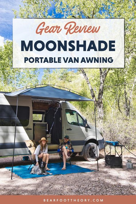 The Moonshade is a portable, versatile, budget-friendly camper van awning that packs down to the size of a camp chair and also works on trucks and SUVs. Camper Van Awning, Van Awning, Camper Awning, Gmc Vandura, Airstream Basecamp, Diy Van Conversions, Camper Awnings, Truck Bed Camping, Camper Accessories