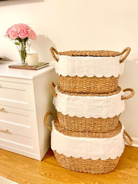 Bunny Williams Nesting Baskets, Nursery Wicker Baskets, Ballard Designs Nursery, Baskets For Nursery, Nursery Baskets Storage, Cute Storage Baskets, Nursery Basket Storage, Basket Storage Ideas, Girl Toy Storage