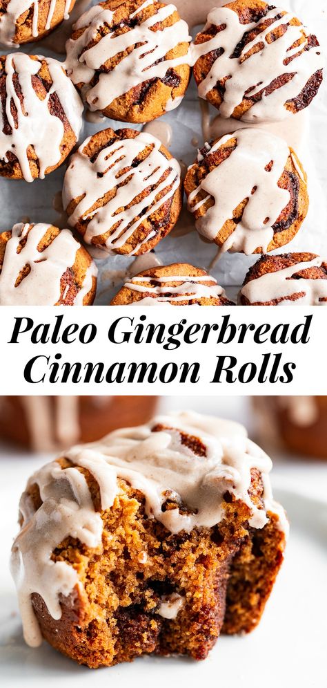 Gingerbread Cinnamon Rolls {Paleo, Gluten Free} Paleo Cinnamon Rolls Easy, Grain Free Cinnamon Rolls, Paleo Christmas Breakfast, Aip Cinnamon Rolls, Paleo Rolls, Paleo Christmas Recipes, Gingerbread Cinnamon Rolls, Paleo Cinnamon Rolls, Paleo Baking Recipes