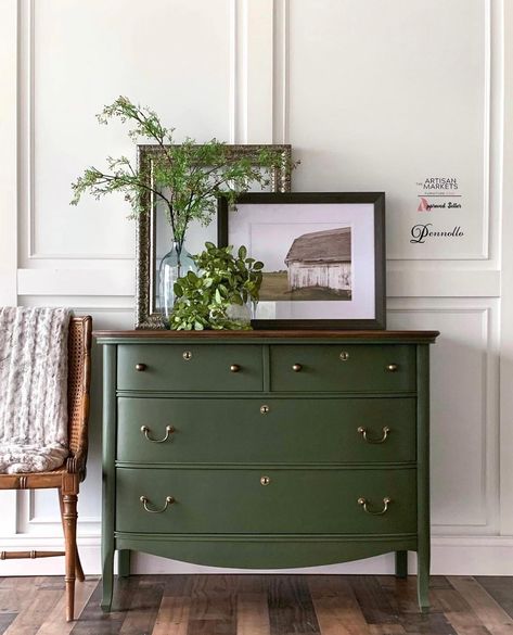 Unyielding strength meets timeless... - Lilly Moon Paint | Facebook Bow Front Dresser, Painted Buffet, Antique Restoration, Dresser Chest, Green Furniture, Classic Living Room, Holy Moly, Vintage Chest, Furniture Market