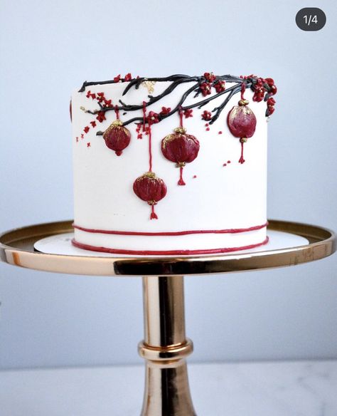 Minimal Cake, Chinese New Year Cake, Chinese Cake, Galaxy Cake, New Year's Cake, Chinese Decor, Floral Cake, Food Cakes, Cake Decorating Techniques