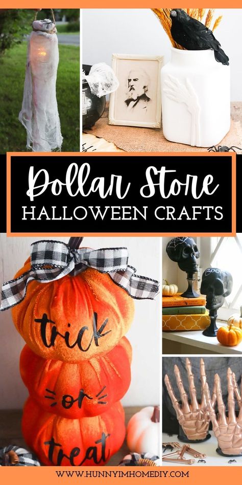 These Dollar Store Halloween crafts are the perfect DIY decorations for your home or party! These budget-friendly projects are an easy way to add some spookiness to your home this year. Grab your supplies from the dollar tree to make cheap and easy decor or a wreath for indoors or outdoors. Popsicle Sticks Halloween Crafts, Craft Ideas Halloween, Dollar Tree Halloween Crafts, Dollar Tree Craft Ideas, Tree Craft Ideas, Halloween Craft Treats, Halloween Party Table Decorations, Halloween Vase, Gothic Crafts