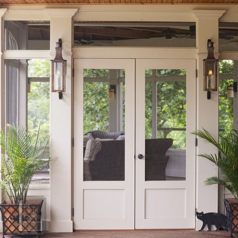 Exterior Screen Doors, Screened Porch Doors, Double Screen Doors, Exterior Screen, Front Door With Screen, Wooden Screen Door, Door Options, Traditional Porch, Screened Porch Designs