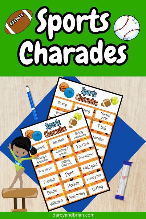 "Add a twist to your next family game night or classroom activity with our sports charades printable.  Our collection of printable charades for kids is an exciting way to engage kids in friendly competition. These games require no preparation, offering a fun print-and-go option perfect for home or school.  With 54 fun prompts, children can explore a variety of sports, from football to gymnastics. It promises laughter and encourages creativity as children take turns performing and guessing the Fun Prompts, Charades For Kids, Classroom Timer, Charades Game, Recycled Paper Crafts, Printable Games For Kids, Paper Party Decorations, Classroom Activity, Halloween Math