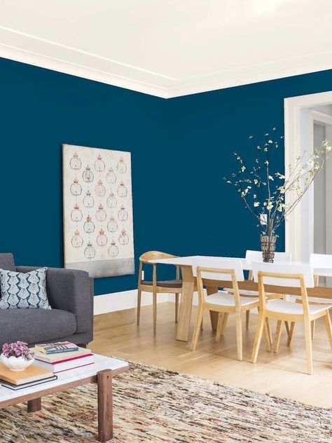 Peacock Blue (KMA29) — Kelly-Moore Peacock Blue Living Room, Hgtv Living Room, Blue Bedroom Paint, Most Popular Paint Colors, Blue Accent Walls, Popular Paint Colors, Room Wall Painting, Living Room Color Schemes, Blue Paint Colors