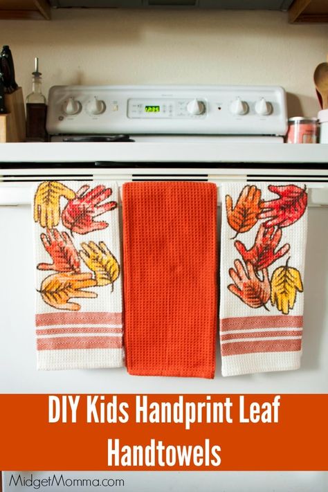 Handprint Leaf, Hand Towel Crafts, Fall Handprint Crafts, Kitchen Towels Crafts, Diy Leaf, Decorate For Fall, Keepsake Crafts, Diy Leaves, Fall Arts And Crafts