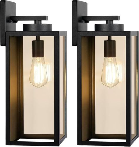 Outdoor Wall Light Fixtures, Exterior Waterproof Lanterns, Porch Sconces Wall Mounted Lighting with E26 Sockets & Glass Shades, Modern Matte Black Wall Lamps for Patio Front Door Entryway, 2-Pack - Amazon.com Wall Mounted Lighting, Matte Black Wall, Outdoor Wall Light Fixtures, Front Door Entryway, Farmhouse Light Fixtures, Porch Wall, Wall Lanterns, Door Entryway, Patio Wall