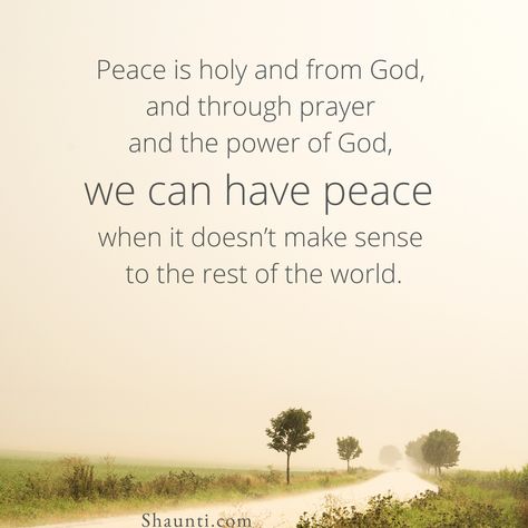 Peace is holy and from God, and through prayer and the power of God, we can have peace when it doesn’t make sense to the rest of the world.  read more in Find Peace: Dharmic Quotes, Gods Peace, Eternal Perspective, God's Peace, Peace Meaning, Then Sings My Soul, Power Of God, Peace Of God, Religious Studies