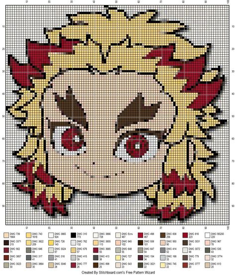 Demon Slayer Cross Stitch Pattern, Demon Slayer Pixel Art Grid, Demon Slayer Cross Stitch, Demon Slayer Pixel Art, Anime Stitch, Pixel Grid, Anime Crafts Diy, Anime Paper, Pixel Art Tutorial