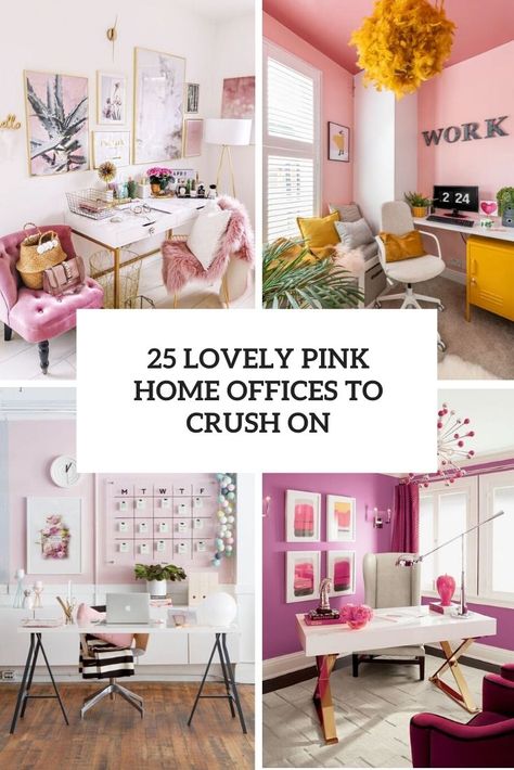 Home offices Archives - Shelterness Office With Pink Walls, Office Pink Walls, Pink Office Walls Paint Colors, Small Pink Office Ideas, Small Feminine Office Ideas, Soft Pink Office, Office Decor Feminine, Pink Office Inspiration, Pink And Gold Office Ideas