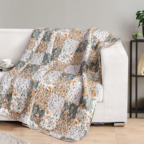 PRICES MAY VARY. PACKAGE INCLUDE: 1 Piece soft throw blanket (50 x 60 inch) with floral Pattern. HIGH-QUALITY MATERIAL: Made of soft brushed microfiber, this throw blanket has sturdy softness preservation ability. The weight of this quilted throw is suitable, which can bring you a sweet sleeping experience. MODERN FLORAL STYLE: Our experienced designers give this throw blanket bright colors with patchwork and fresh bohemian style, it will help you create your unique decorative style. USAGE: Perf Throw Blanket For Bed, Anthropologie Bedding, Sofa Soft, Boho Patchwork, Blanket For Bed, Boho Quilt, Quilted Throw, Quilted Throw Blanket, Bed Couch