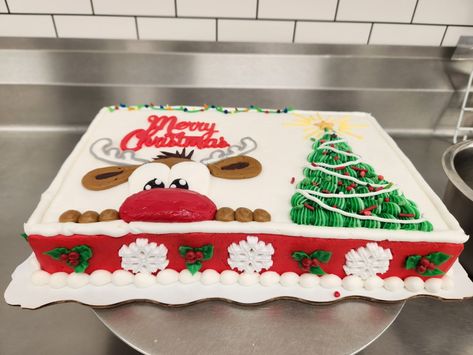 Christmas Cake Rectangle, Christmas Birthday Sheet Cake, Christmas Square Cake, Christmas Sheet Cakes Decorated, Christmas Sheet Cake Designs, Square Christmas Cake, Christmas Sheet Cake, Cake 2023, Pastel Rectangular