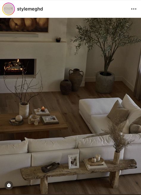 Simple Neutral Interior Design, Light Natural Living Room, Elegant Organic Interior, Modern Natural Organic Home Design, Fireplace Texture Ideas, Neutral Furniture Living Room, Natural Earthy Home, Earthy Organic Neutral Home, Organic House Decor