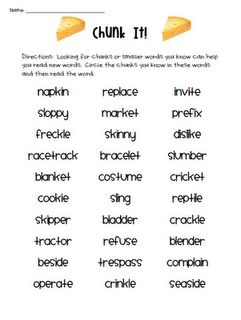 Chunk It -- finding known chunks in larger words Word Chunking Activities, Chunking Words Activities, Orton Gillingham, Chunky Monkey, Reading Specialist, Phonics Words, 3rd Grade Reading, 2nd Grade Reading, First Grade Reading