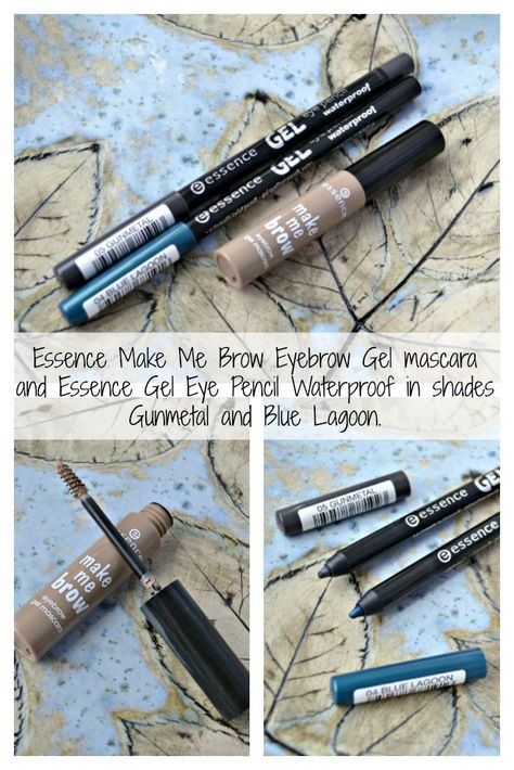 Essence Make Me Brow Eyebrow Gel in 01 Blondy Brows and Essence Gel Eye Pencil Waterproof in shades Gunmetal and Blue Lagoon review and swatches via @beautybymissl  #makeup #essencecosmetics  via @beautybymissl Essence Make Me Brow, Gel Mascara, Gunmetal Blue, Essence Makeup, Essence Cosmetics, Eyebrow Gel, Eye Pencil, Beauty Review, Blue Lagoon