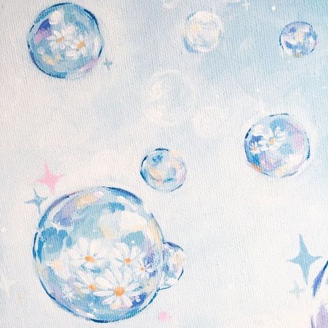 Painting Of Bubbles, Blue Details Aesthetic, Blue Astethics, Bubble Widgets, Blue Painting Aesthetic, Art With Bubbles, Art Icons Aesthetic, Aesthetic Art Blue, Blue Art Aesthetic