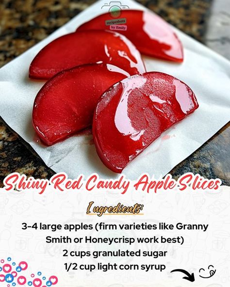 Emily Recipes | 🍎🍬 Shiny Red Candy Apple Slices 🍬🍎 | Facebook Red Candy Apple Slices, Candy Apples Slices, Candy Apple Slices Recipe, Candy Apple Slices, Red Candy Apples, Candied Apples Slices, Apples Slices, Apple Slice Recipe, Candied Apples