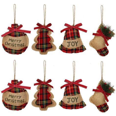 PRICES MAY VARY. Country Christmas ornaments, with a little twist of trendy red and green tartan indicate a festival way to add visual interest seasonal scene and vibrant colors enliven Christmas decoration Rustic ornaments for Christmas tree with classic shapes and special hemp rope hooks allow you to build your collection quickly and create more possibilities to your decoration Perfect for decorating trees, accenting packages, coordinating Christmas stockings, tree skirts, tabletop, fireplace Rustic Christmas Tree Ornaments, Natal Country, Burlap Christmas Ornaments, Country Christmas Ornaments, Burlap Christmas Tree, Rustic Christmas Ornaments, Farmhouse Christmas Ornaments, Farmhouse Ornaments, Stocking Ornament