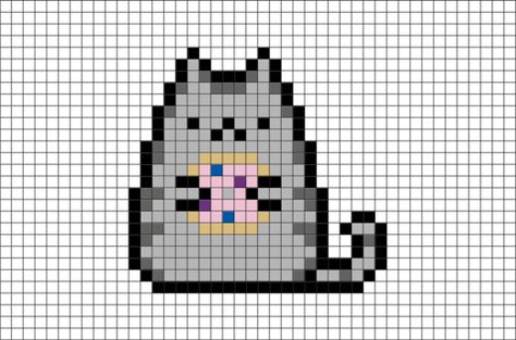 Pusheen with Donut Pixel Art Grille Pixel Art, Disney Art Diy, Pixel Art Minecraft, Perler Beads Ideas, Modele Pixel Art, Dot Patterns, Art Perle, Easy Pixel Art, Pixel Art Templates