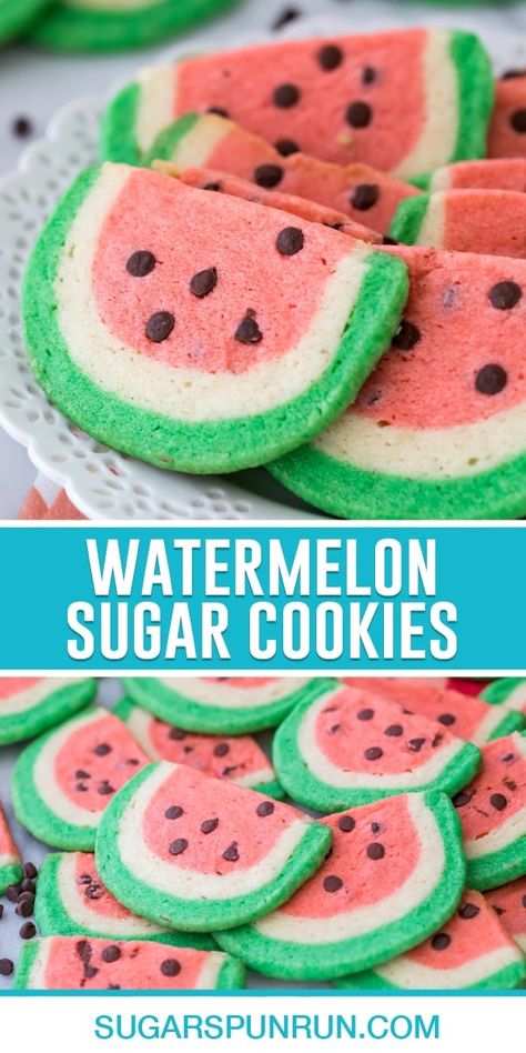 Watermelon Sugar Cookies, Homemade Dough Recipe, Watermelon Cookies, Drop Sugar Cookies, Summer Eats, Lunchbox Treats, Watermelon Party, Summer Baking, Watermelon Sugar