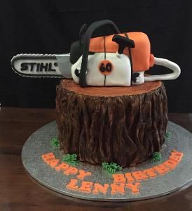 Chainsaw Cake, Paint Fondant, Toy Chainsaw, Push Cake, New Cake Design, Lumberjack Cake, Lumberjack Birthday Party, 50th Cake, Unique Birthday Cakes