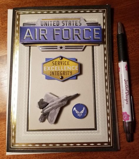 Military Diy, Air Force Retirement, Stampin Up Valentine Cards, Air Force Day, Creative School Project Ideas, Retirement Cards, Card Crafts, United States Air Force, Card Making Tutorials