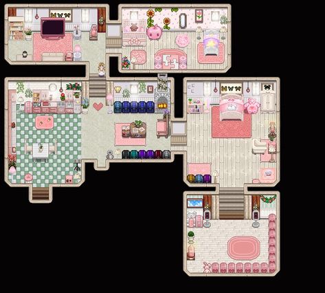 Stardew valley with mods! Stardew Valley House Paint, Stardew Valley House Interior No Mods Pink, Stardew Valley Pink House, Stardew House Interior No Mods, Stardew Valley House Interior Ideas No Mods, Living Toom Ideas, Pink Stardew Valley, Stardew Valley Bedroom Design, Stardew Valley House Interior No Mods